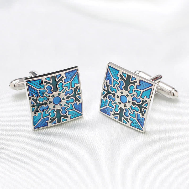 Men's Snowflake Pattern Enamel Square Cufflinks - image 2