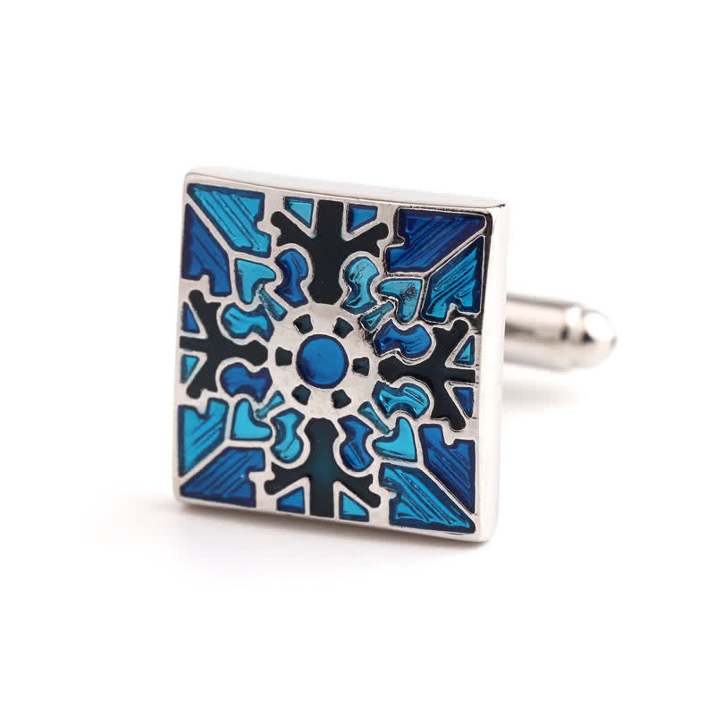 Men's Snowflake Pattern Enamel Square Cufflinks - image 6