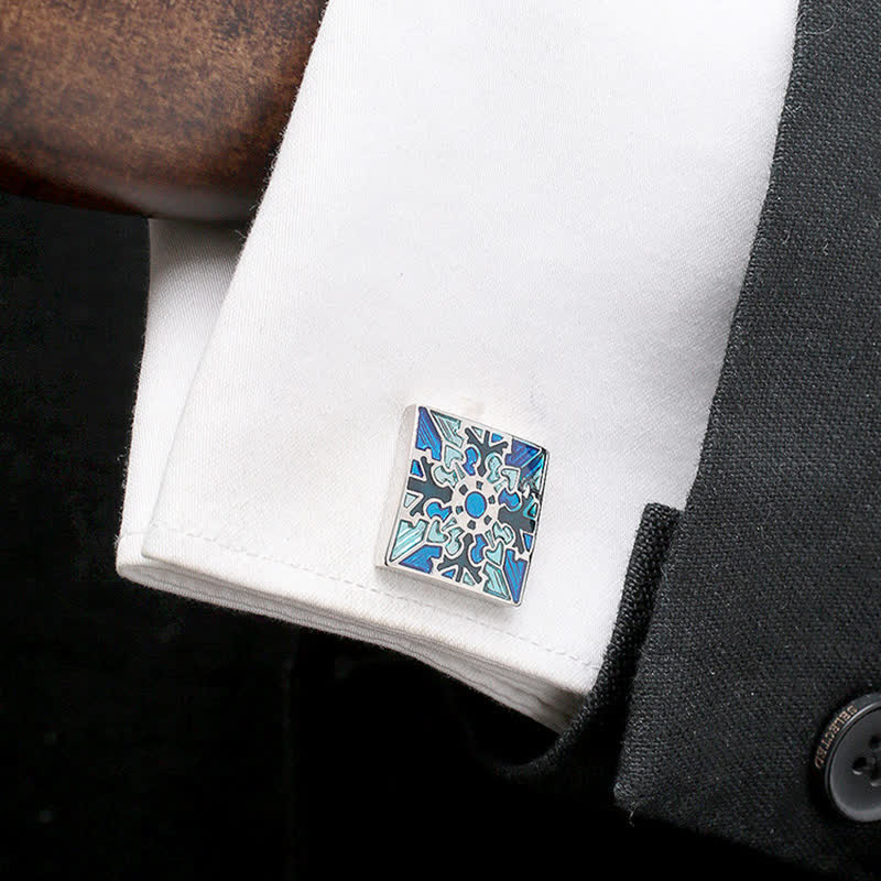 Men's Snowflake Pattern Enamel Square Cufflinks - image 1