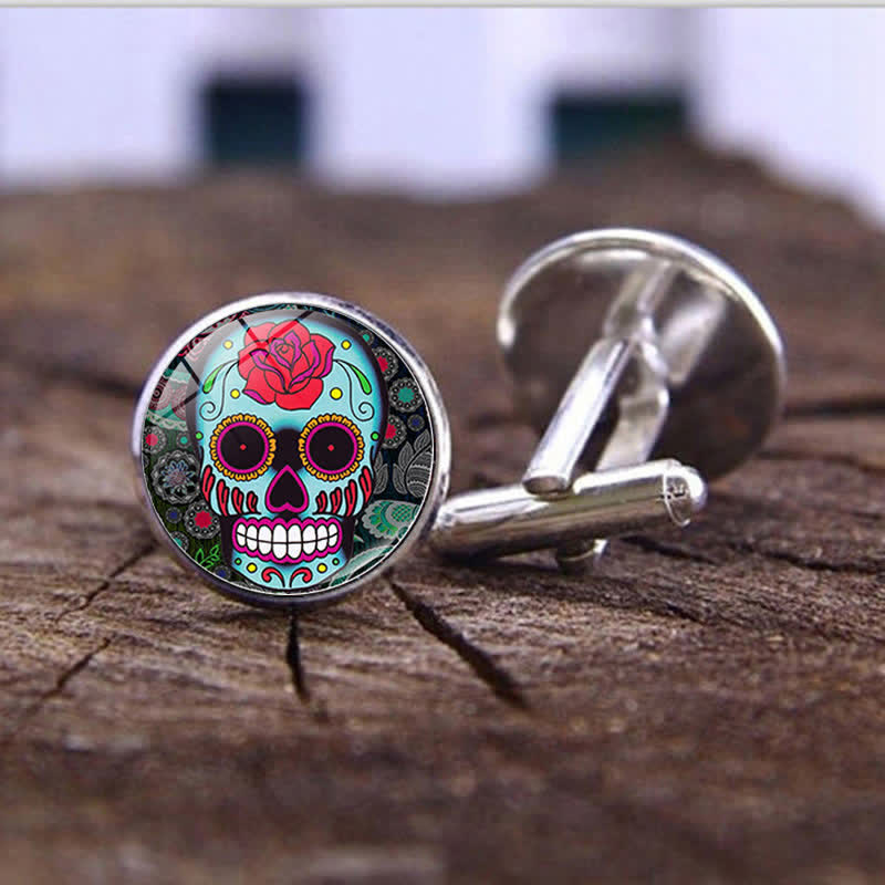 Men's Mexican Folk Art Sugar Skull Cufflinks - Style #4 - image 5