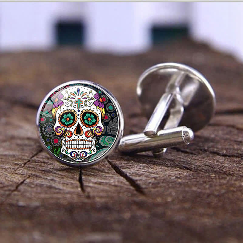 Men's Mexican Folk Art Sugar Skull Cufflinks - Style #7 - image 8