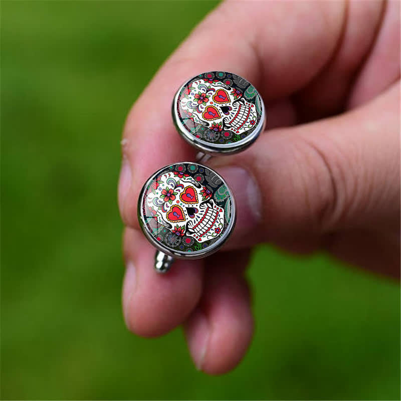 Men's Mexican Folk Art Sugar Skull Cufflinks