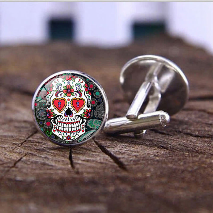 Men's Mexican Folk Art Sugar Skull Cufflinks - Style #1 - image 0