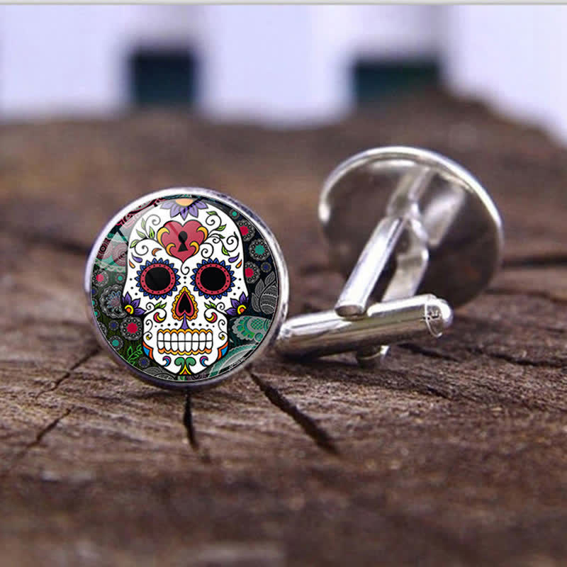 Men's Mexican Folk Art Sugar Skull Cufflinks - Style #5 - image 6