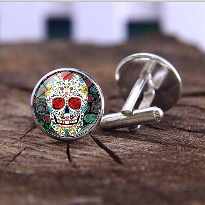Men's Mexican Folk Art Sugar Skull Cufflinks - Style #3 - image 4