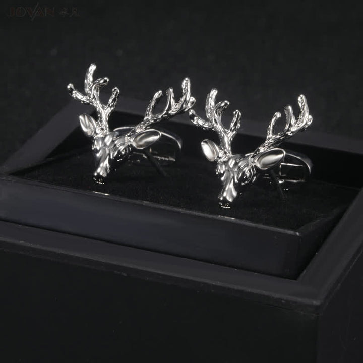 Men's Stylish Deer Head Animal Cufflinks - Silver - image 0