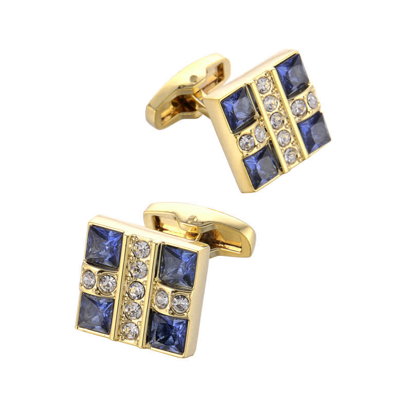 Men's Blue Crystal Rhinestone Gold Cufflinks - image 4