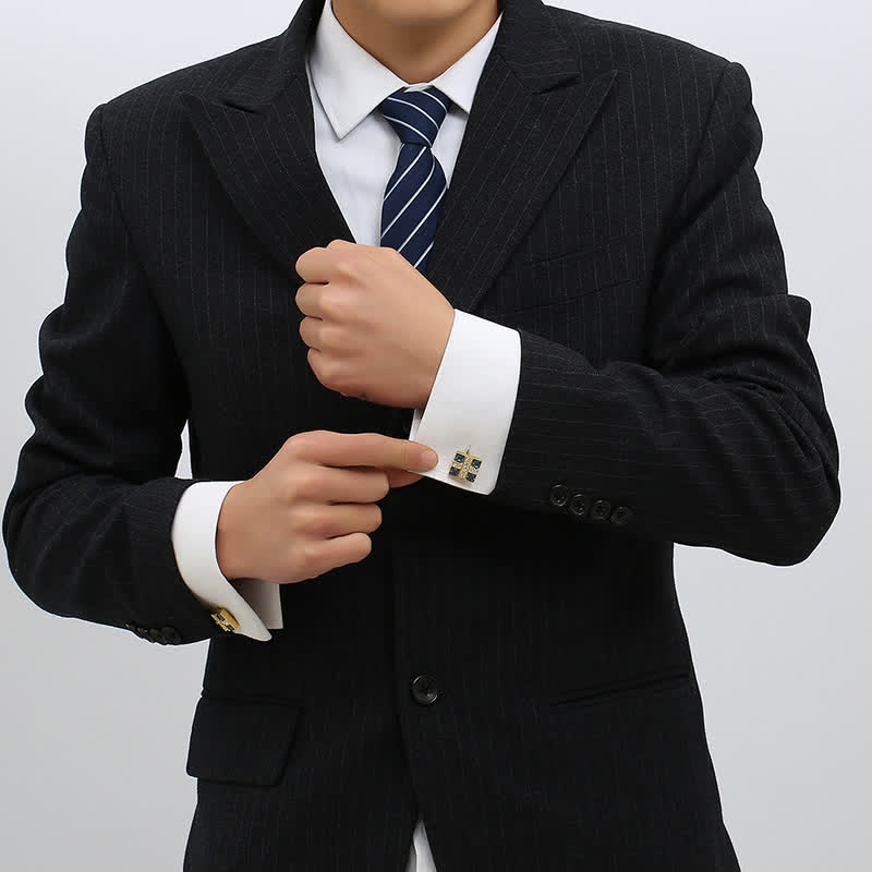 Men's Blue Crystal Rhinestone Gold Cufflinks - image 1