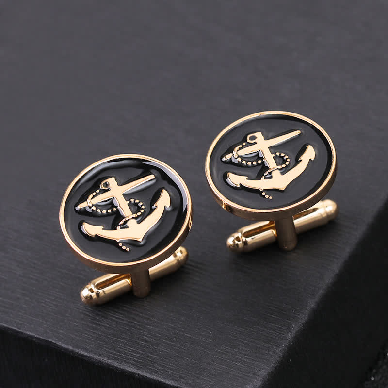 Men's Nautical Boat Anchor Cufflinks - Black & Gold - image 0