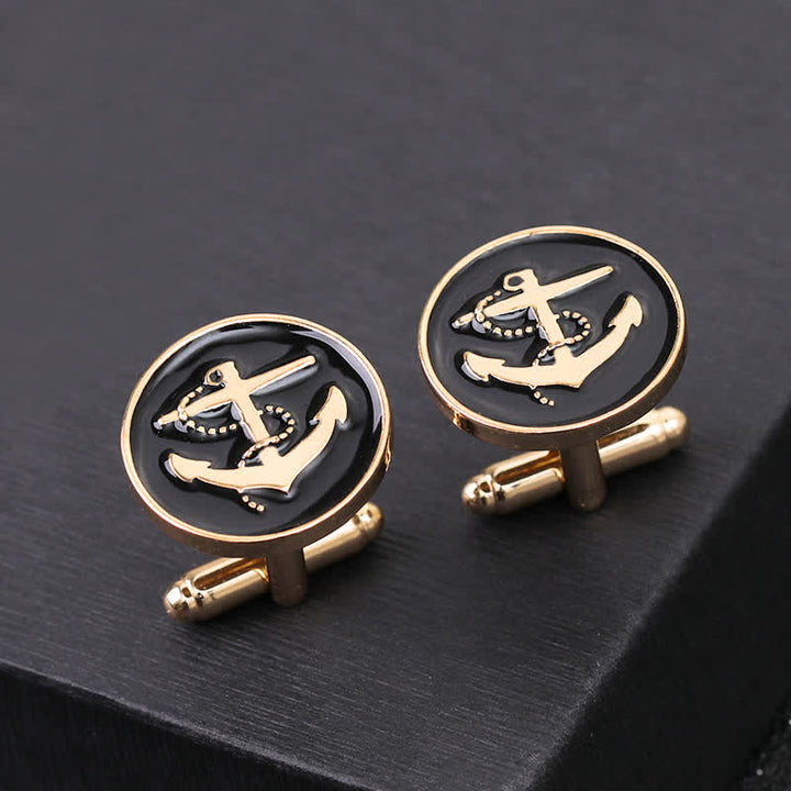 Men's Nautical Boat Anchor Cufflinks - Black & Gold - image 0