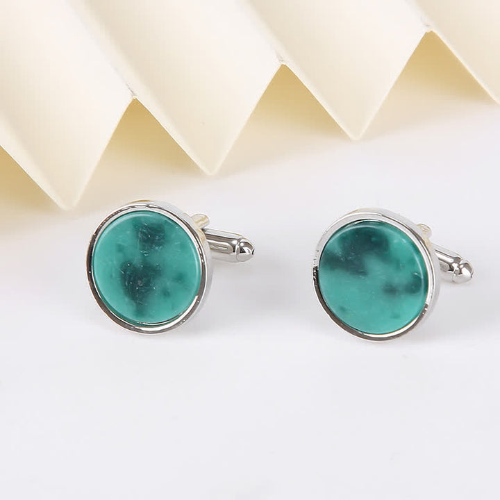 Men's Marble Stone Pattern Business Cufflinks - Green - image 4