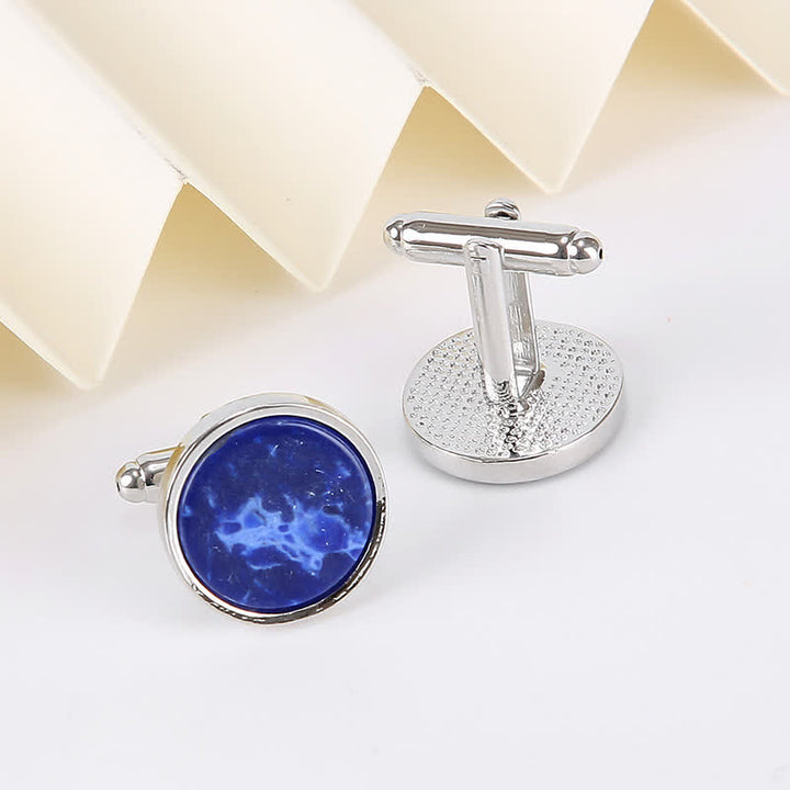 Men's Marble Stone Pattern Business Cufflinks - Blue - image 5