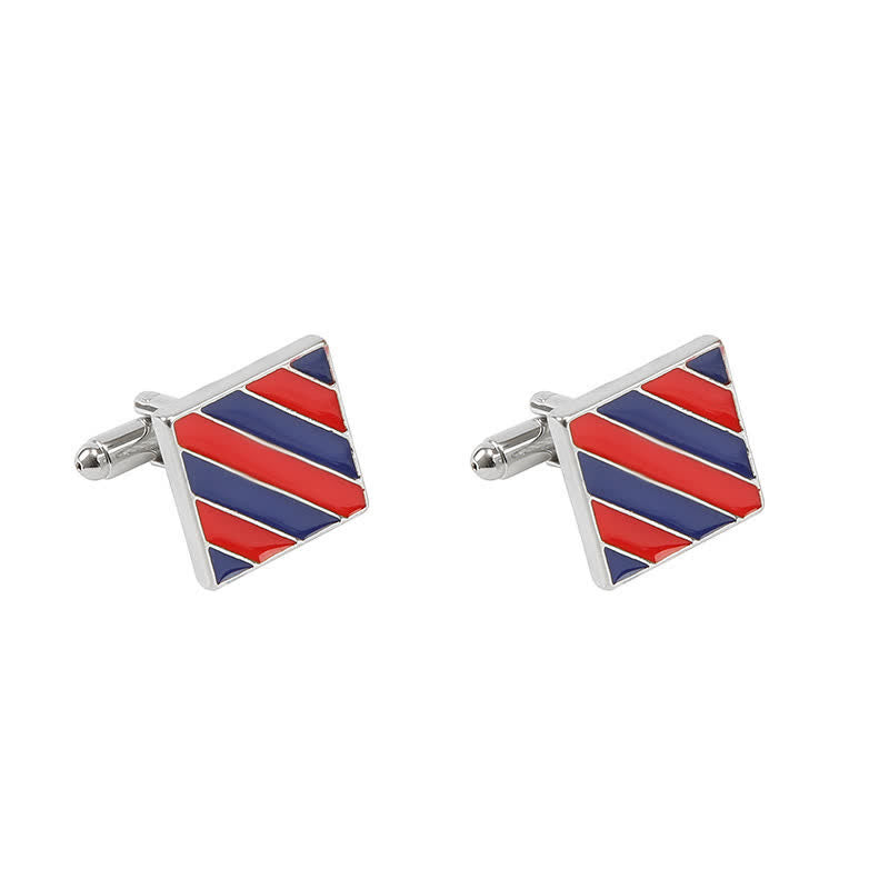 Men's Classical Two Tone Square Striped Cufflinks - Red & Blue - image 2