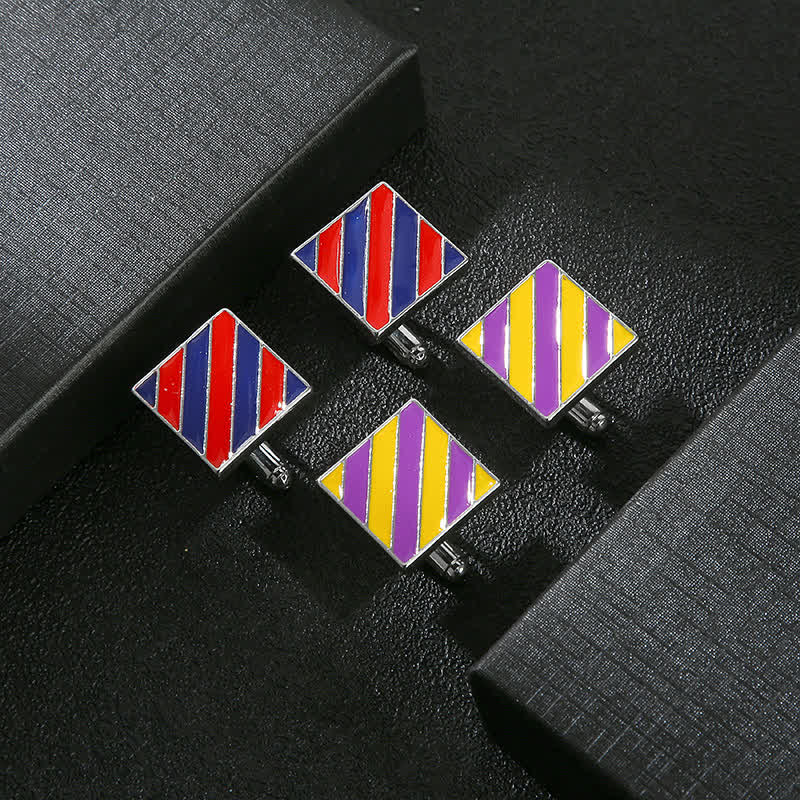 Men's Classical Two Tone Square Striped Cufflinks - image 3