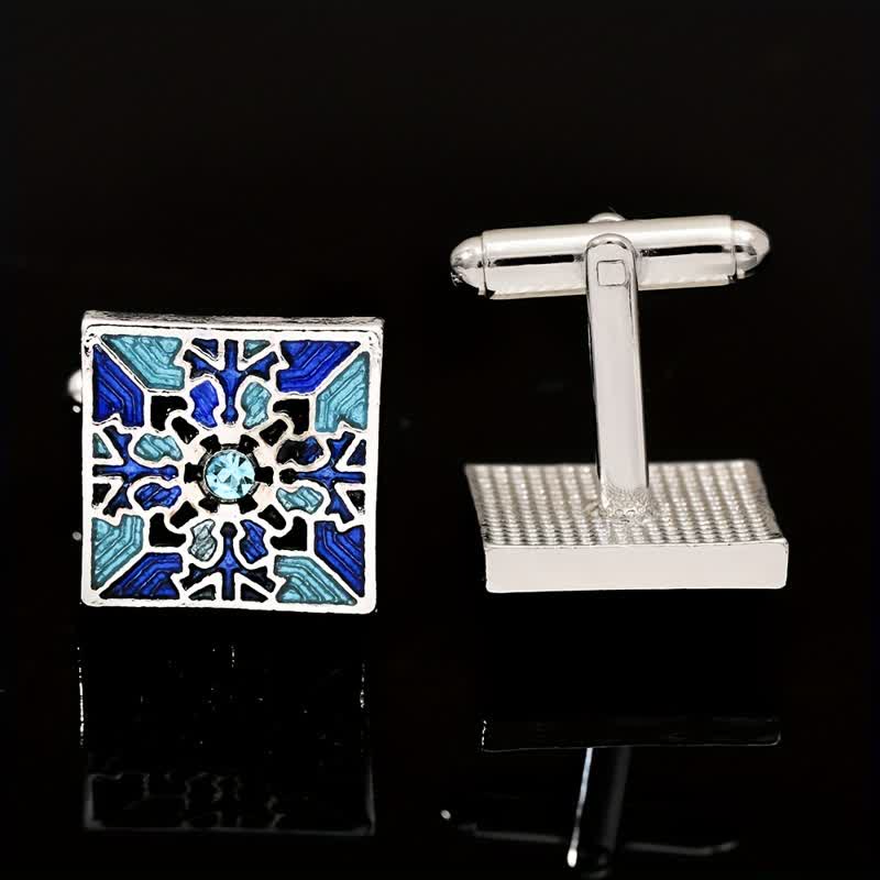 Men's Classic Blue Enamel Snowflake Cufflinks