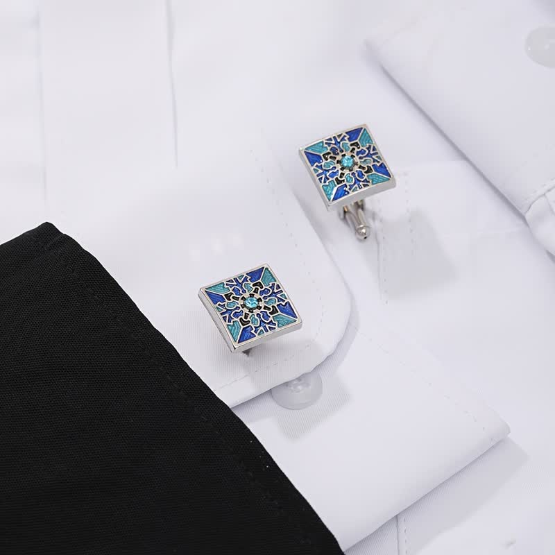 Men's Classic Blue Enamel Snowflake Cufflinks - image 7