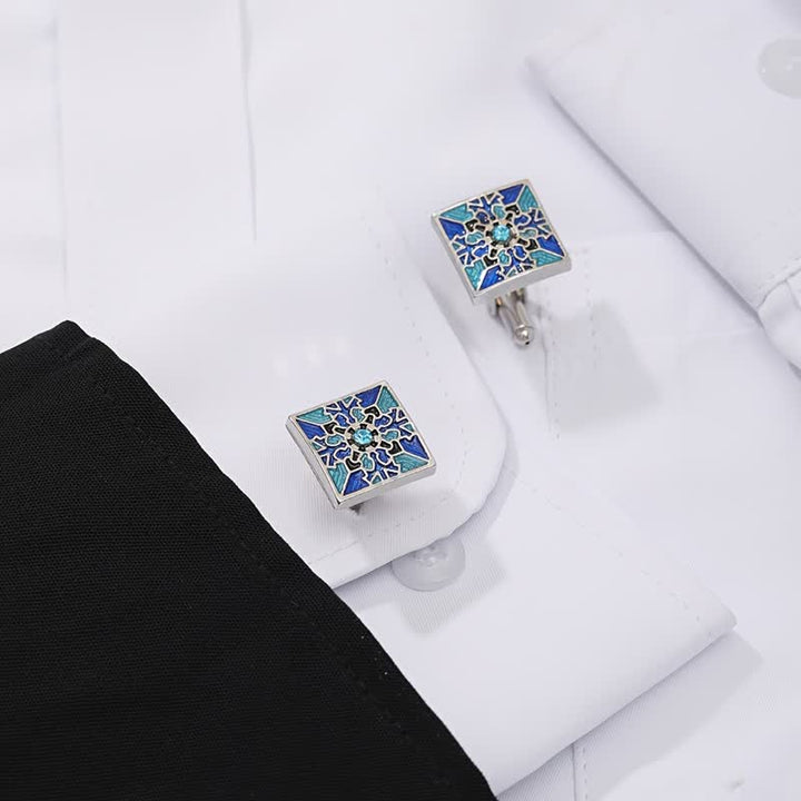 Men's Classic Blue Enamel Snowflake Cufflinks