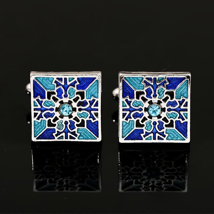 Men's Classic Blue Enamel Snowflake Cufflinks - image 3