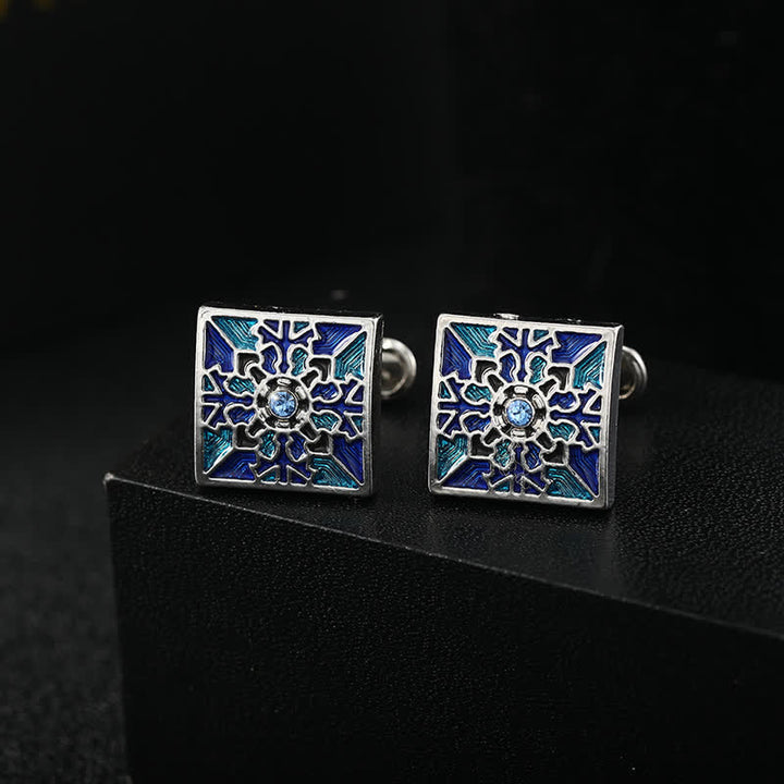 Men's Classic Blue Enamel Snowflake Cufflinks