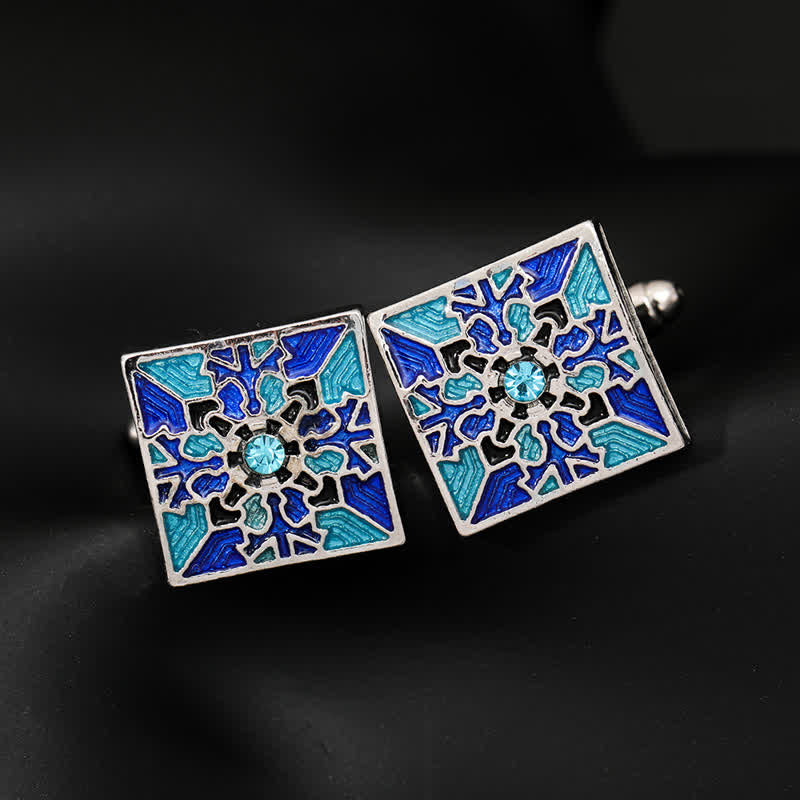 Men's Classic Blue Enamel Snowflake Cufflinks - image 5