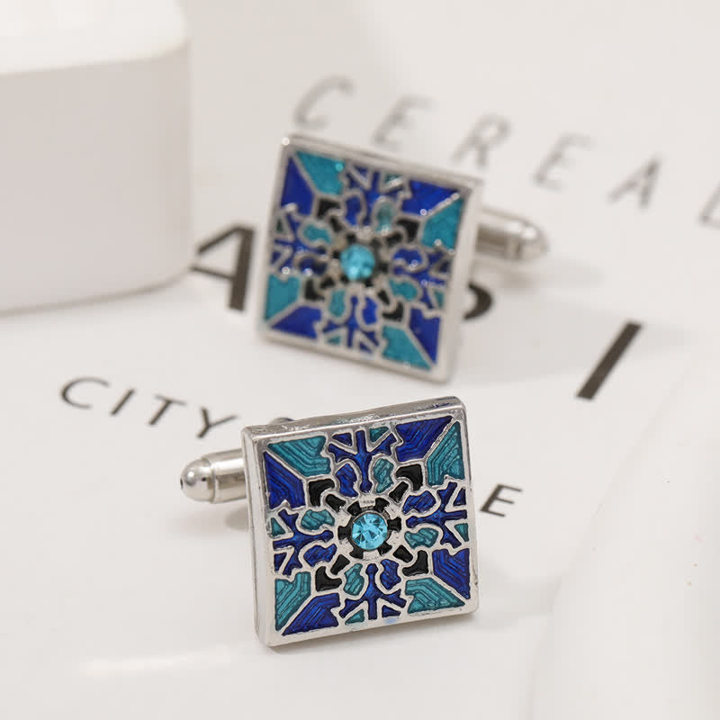 Men's Classic Blue Enamel Snowflake Cufflinks