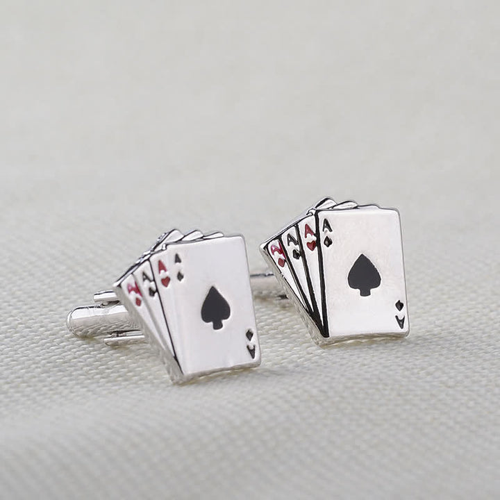 Men's Poker Gambling Ace Of Cards Cufflinks - Silver - image 0