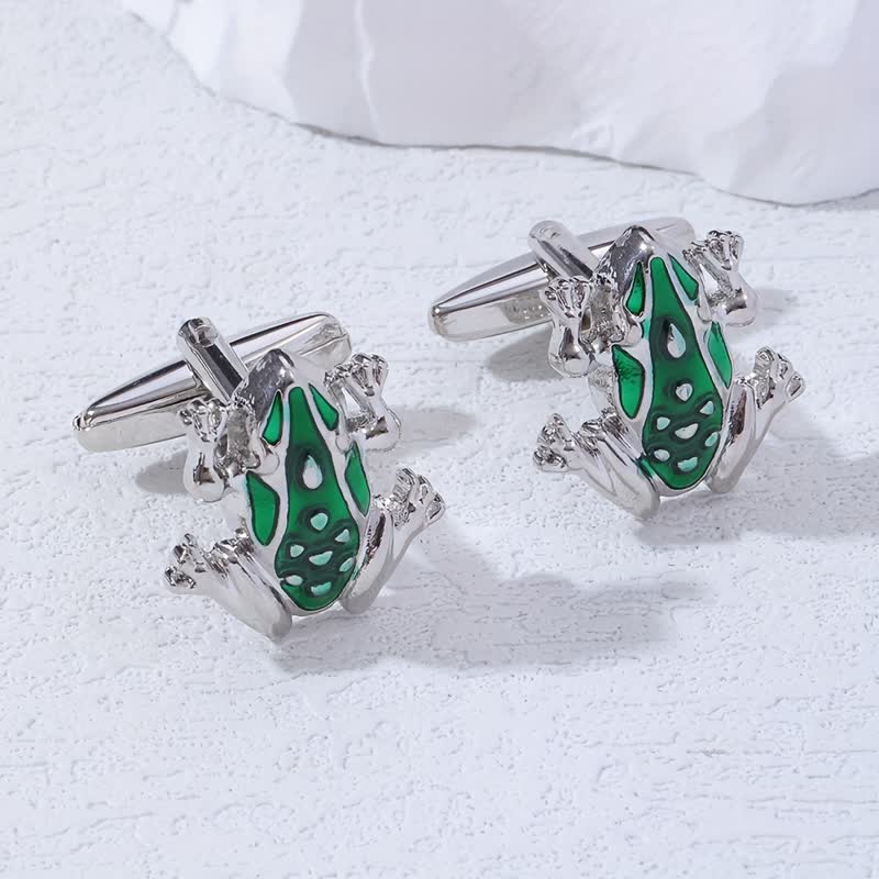 Men's Green Enamel Tree Frog Cufflinks - Green - image 0