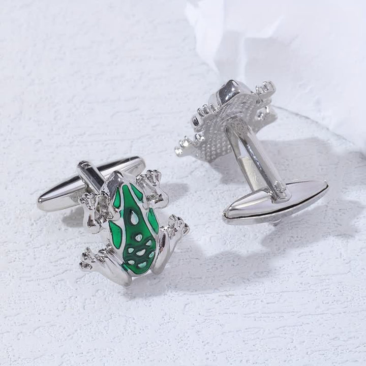 Men's Green Enamel Tree Frog Cufflinks - image 1
