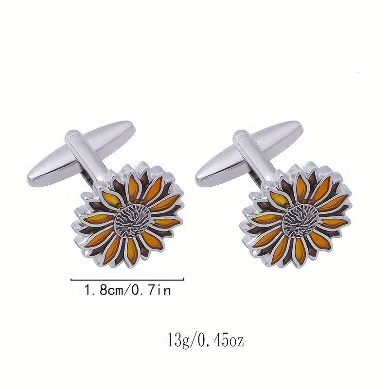 Men's Sunflower Yellow Flower Cufflinks - image 6