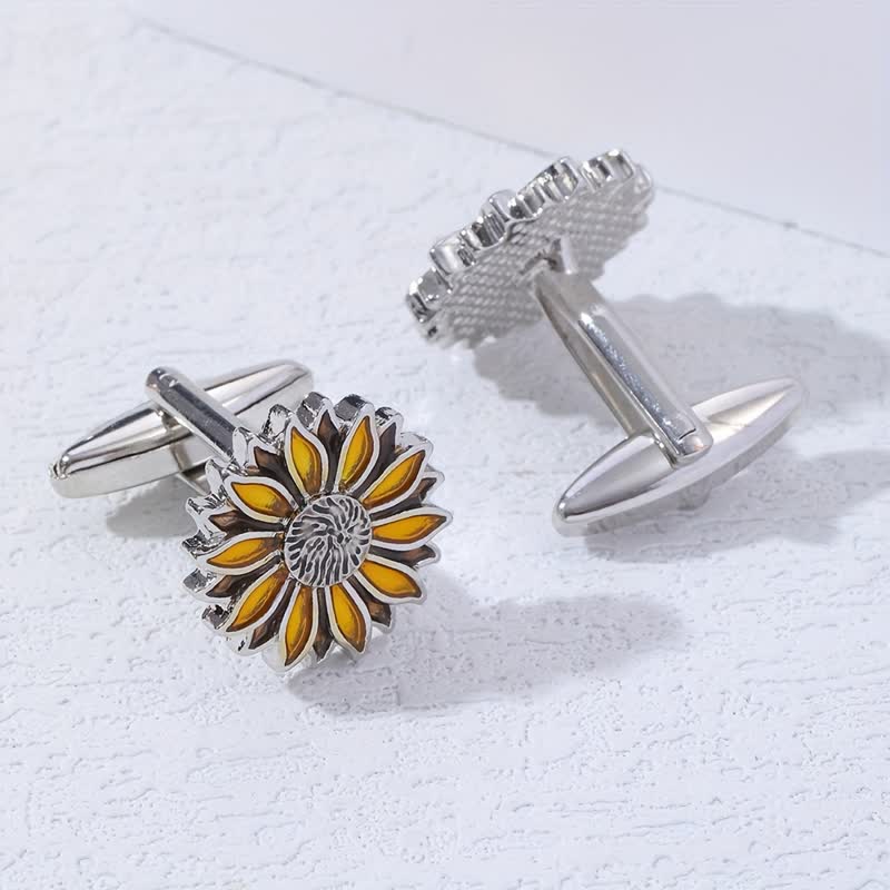 Men's Sunflower Yellow Flower Cufflinks