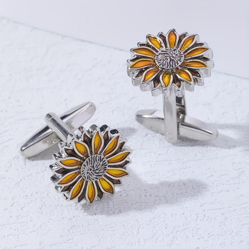 Men's Sunflower Yellow Flower Cufflinks - Yellow - image 0