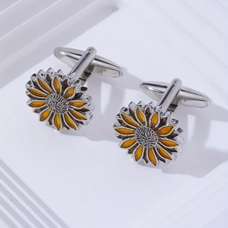 Men's Sunflower Yellow Flower Cufflinks - image 5