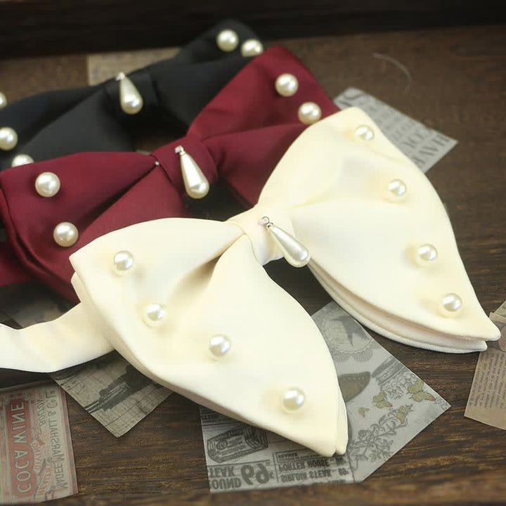 Men's Pearl Embellished Oversized Pointed Bow Tie