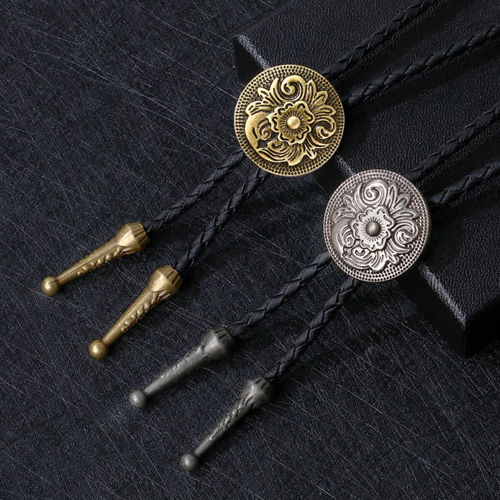 Classic Trendy Round Carved Flower Bolo Tie - image 0