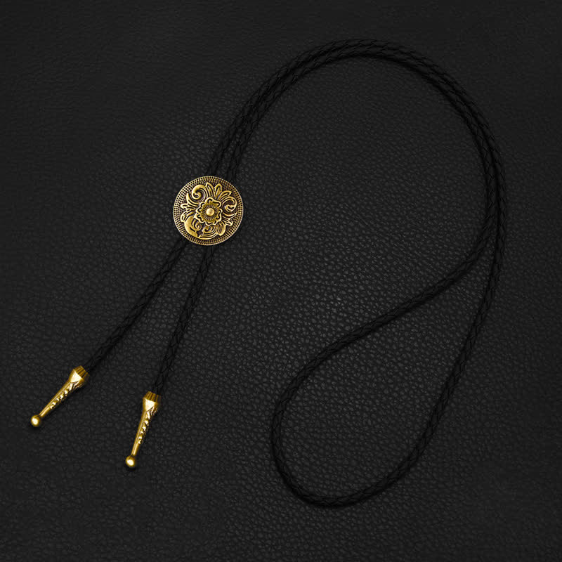 Classic Trendy Round Carved Flower Bolo Tie - image 3