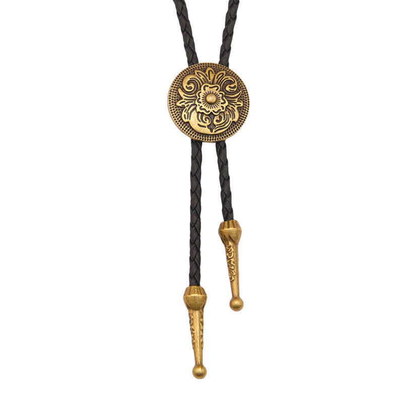 Classic Trendy Round Carved Flower Bolo Tie - image 4