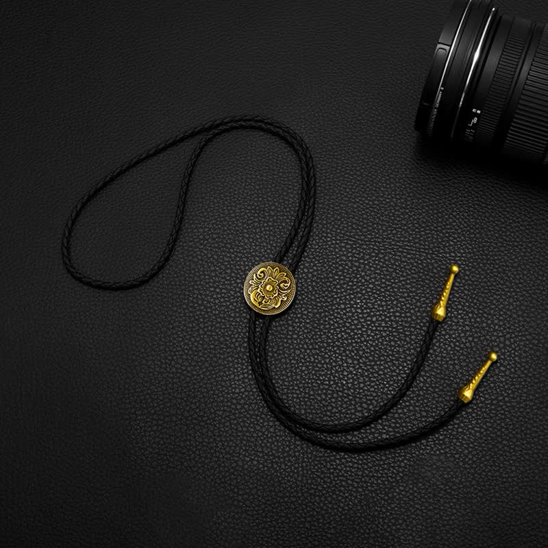 Classic Trendy Round Carved Flower Bolo Tie - image 2