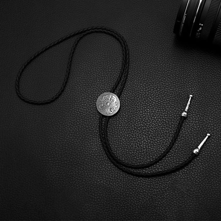 Classic Trendy Round Carved Flower Bolo Tie - image 6