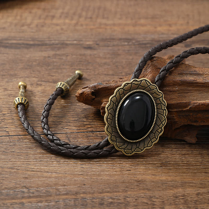 Stunning Western Replica Stone Bolo Tie - Obsidian - image 4