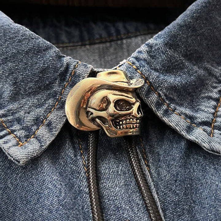 Bronze Skull With Cowboy Hat Bolo Tie