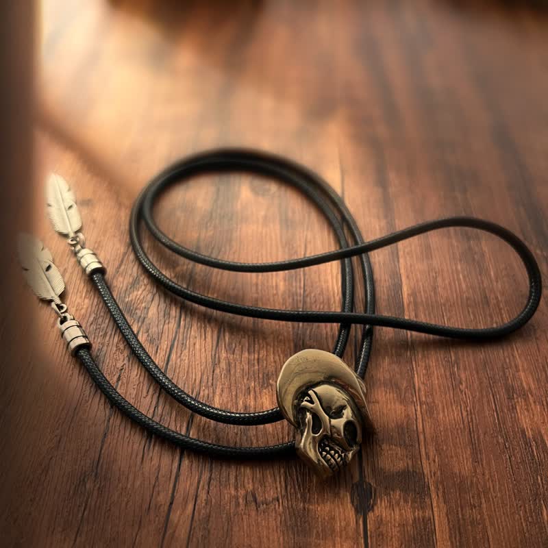 Bronze Skull With Cowboy Hat Bolo Tie