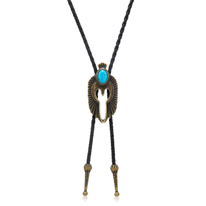 Western Eagle Bird Turquoise Stone Bolo Tie - image 6