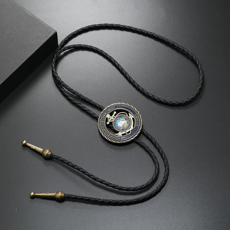 American Navy Anchor Round Coin Bolo Tie