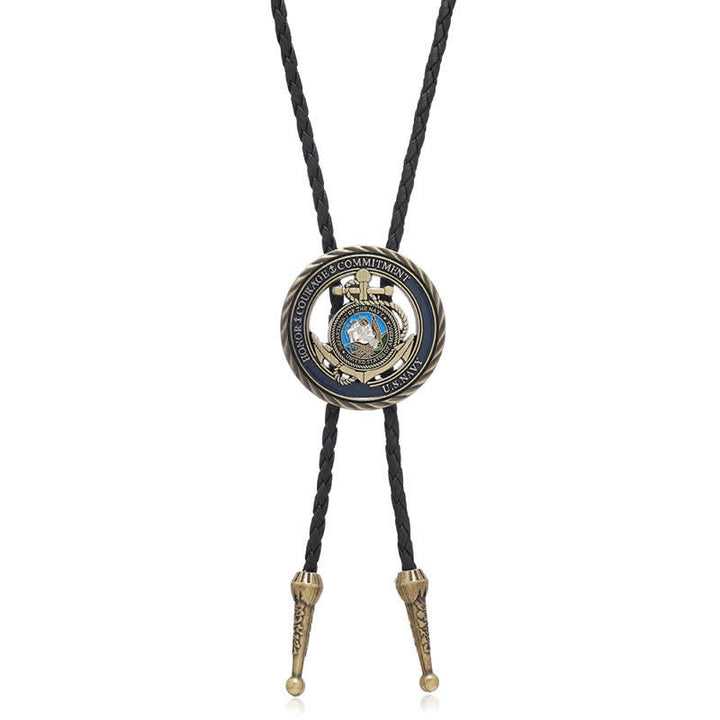 American Navy Anchor Round Coin Bolo Tie