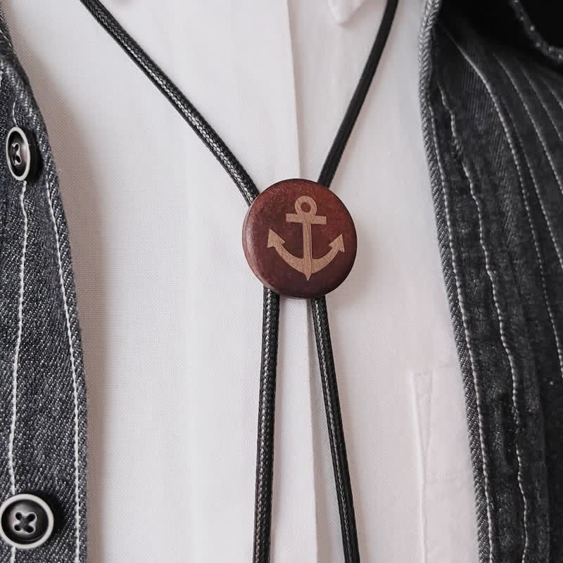 Boat Anchor Wooden Pendant Cowboy Bolo Tie