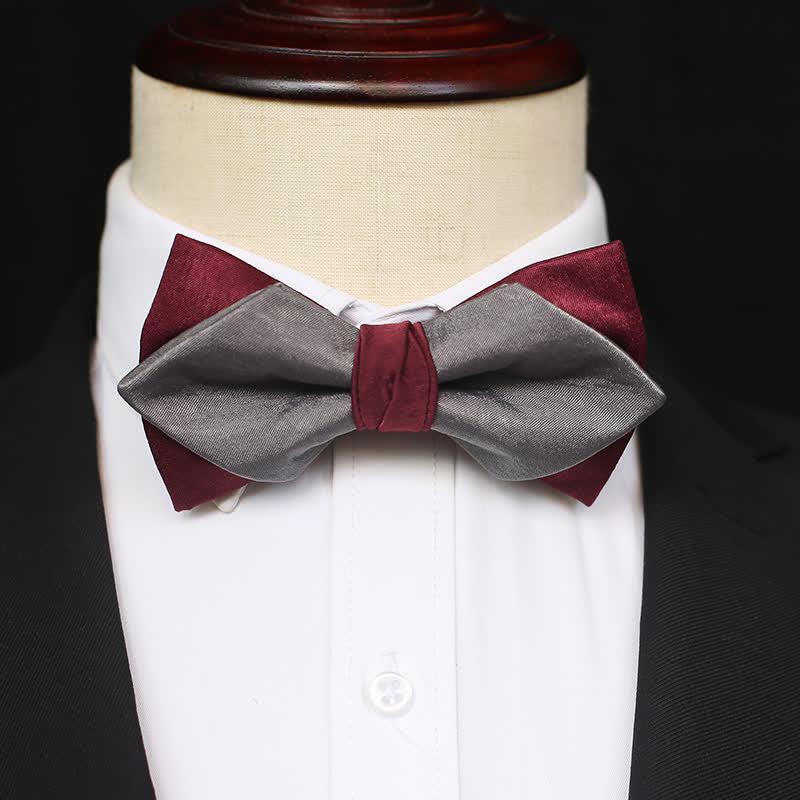 Men's Burgundy & Gray Double Layered Bow Tie