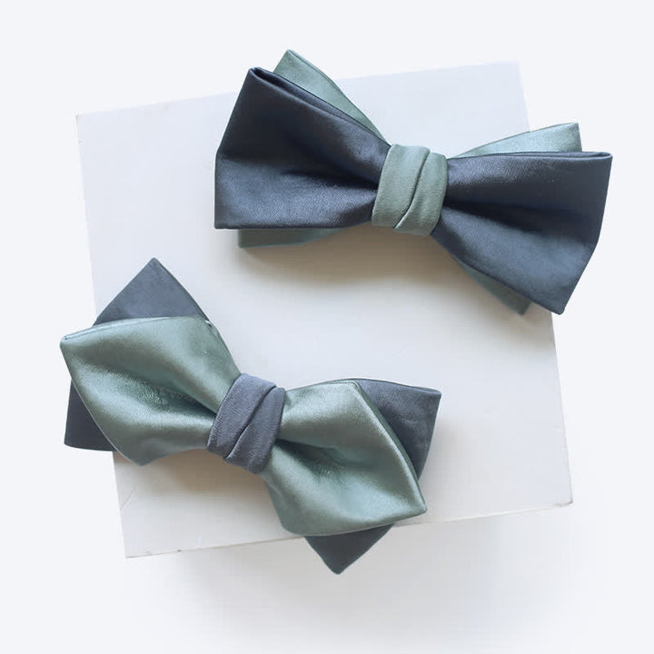 Men's Gray-Blue Pale Green Double Layered Bow Tie