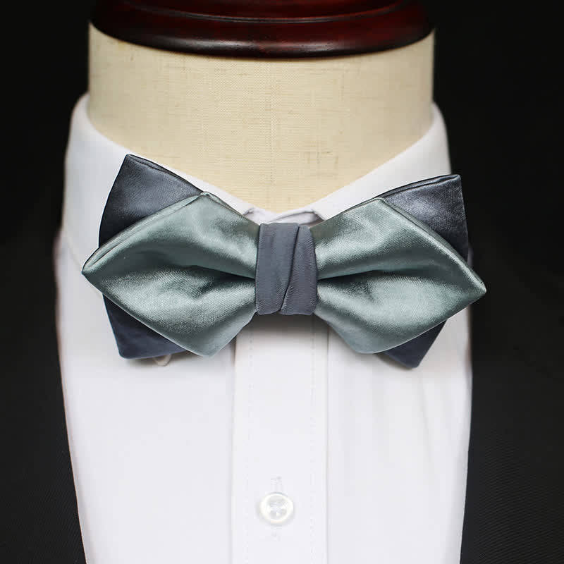 Men's Gray-Blue Pale Green Double Layered Bow Tie