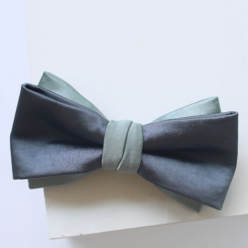 Men's Gray-Blue Pale Green Double Layered Bow Tie