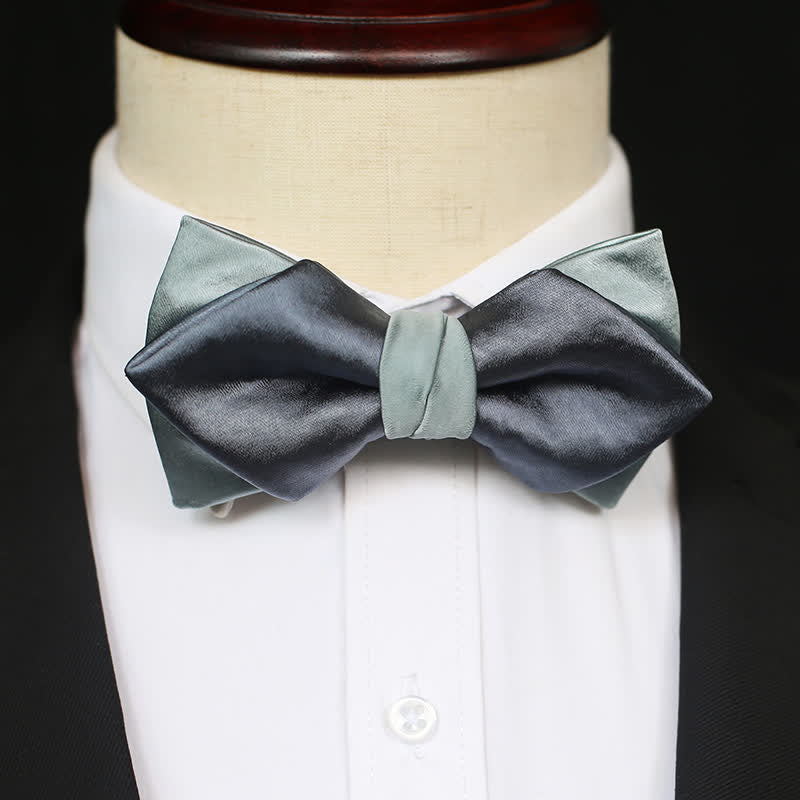 Men's Gray-Blue Pale Green Double Layered Bow Tie